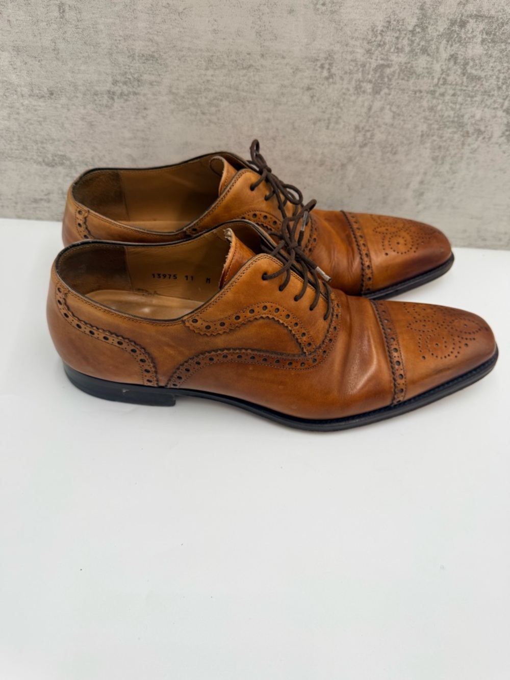 Magnanni Cognac Brown Leather Oxford Brogue Shoes Men’s 11 M Made in Spain
